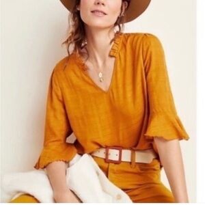 Dolan Orange Puff Sleeve Blouse Relaxed Fit